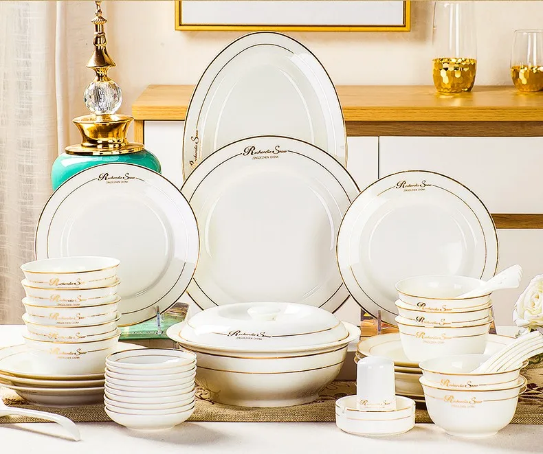 Высококачественный набор посуды из керамики с золотистой оправой фарфоровые