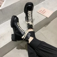 lace up black platform boot springautumn ankle boots for women fashion leather casual platform shoes women waterproof boots