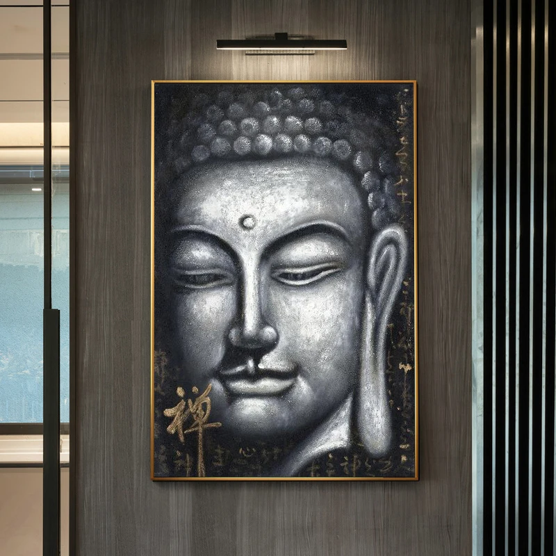 

Silver Color Vintage Buddha Canvas Painting Art Prints and Posters Chinese Style Buddhism Wall Pictures Cuadros for Living Room
