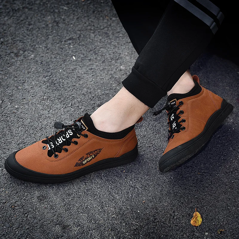 Band Men Leather Shoes Fashion Sneakers Genuine Casual Comfortable Male Flats 2019 New | Обувь