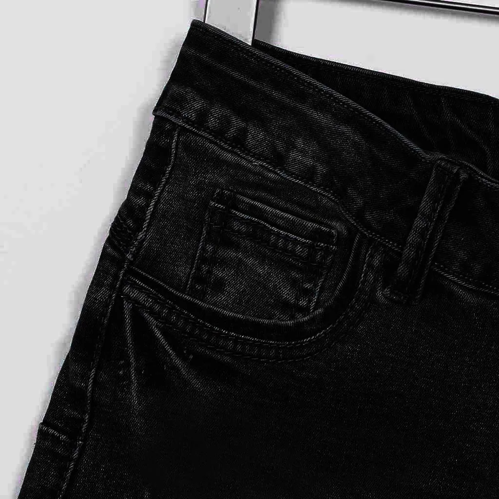 

Ladies fashion plus size denim shorts solid color hole low waist washed casual comfortable denim shorts 40*