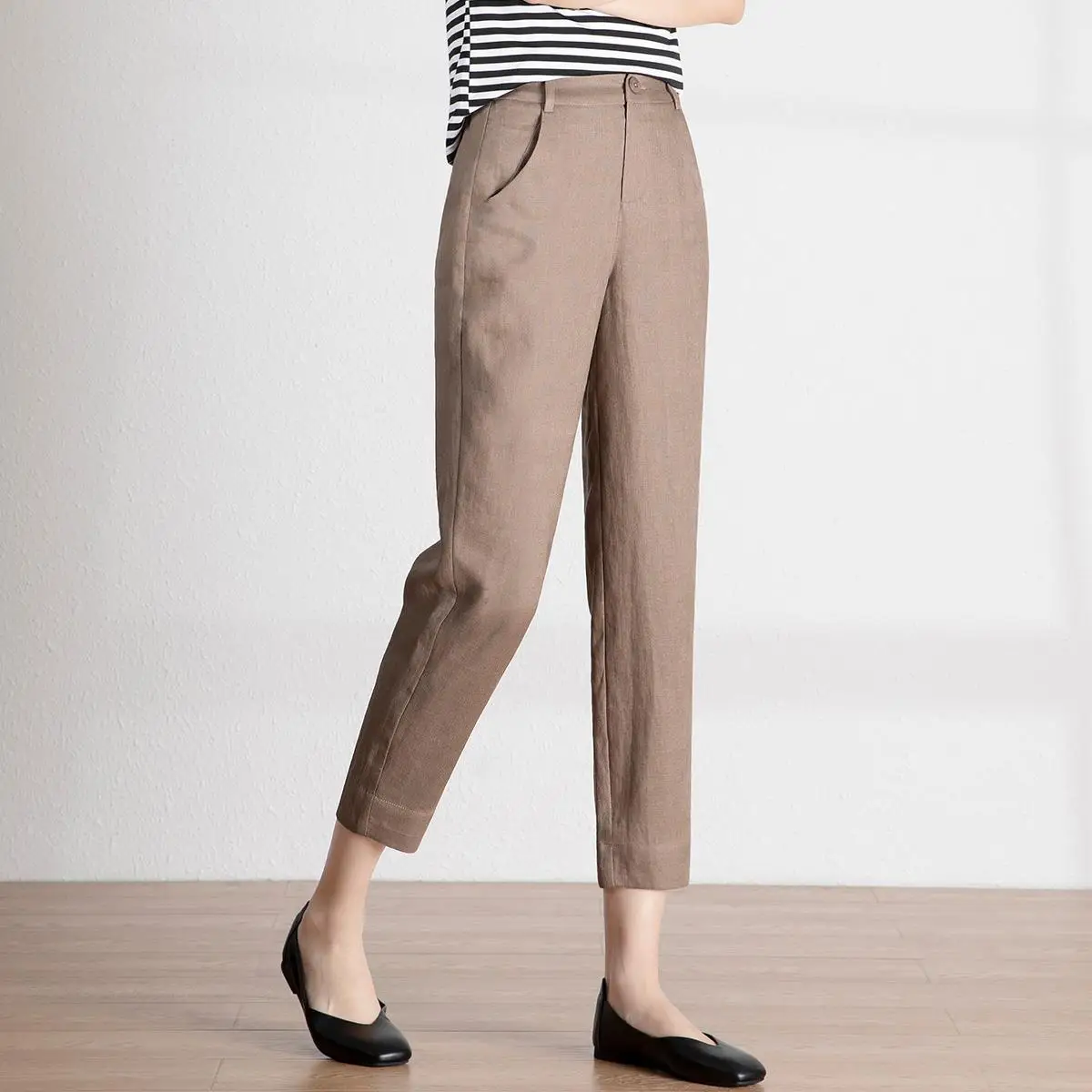 

Cotton Linen Harem Pants Summer Office Lady Linen Cropped Slimming Casual Tappered Smoke Tube High Waist Loose Straight Trousers