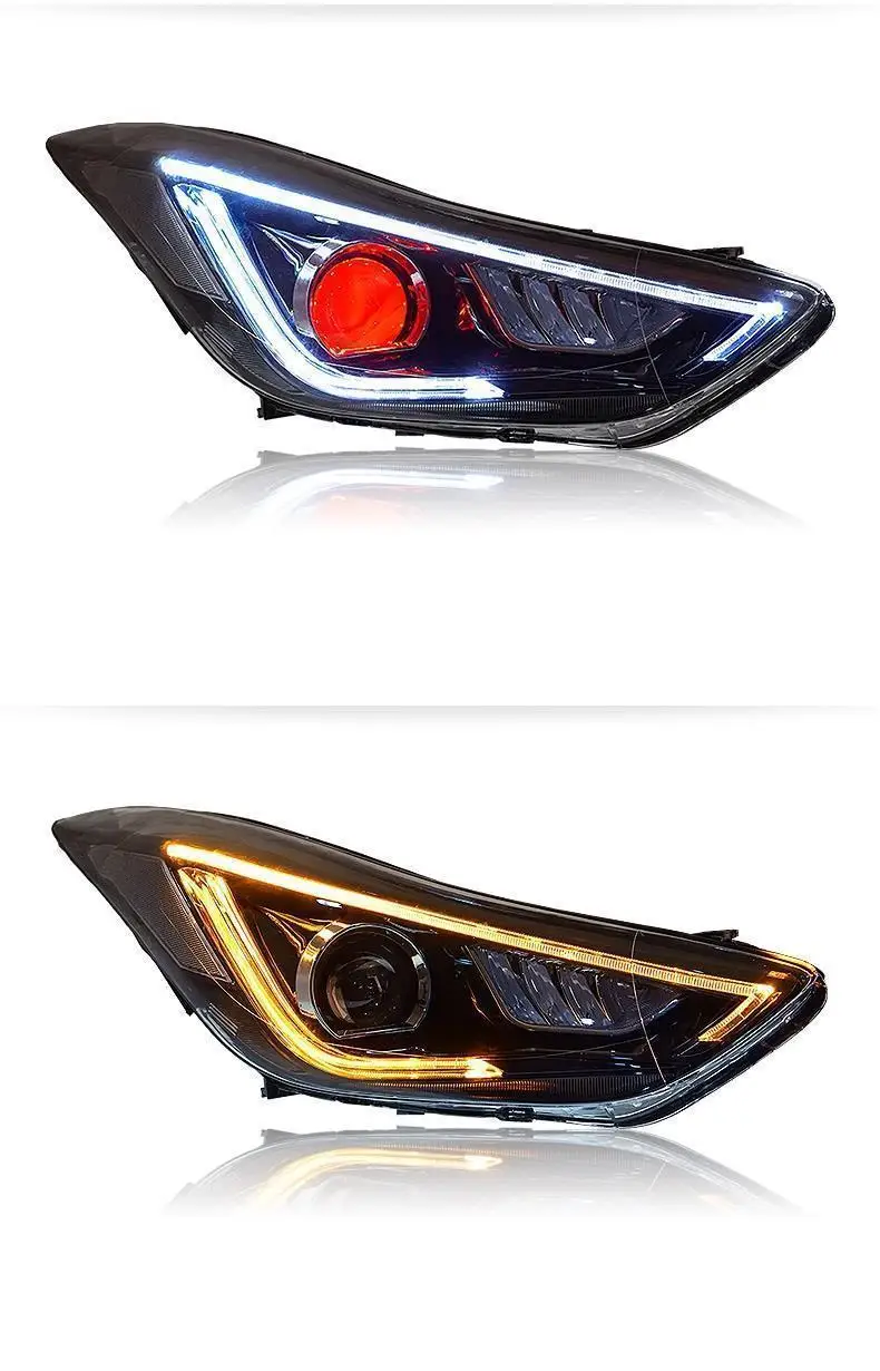 Drl Automovil автозапчасти Cob Стайлинг светодиодные дневные ходовые боковые поворотники фары автомобильные фары в сборе для hyundai Elantra