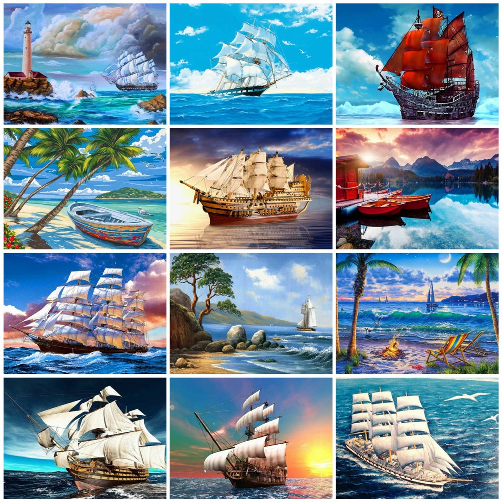 

HUACAN DIY Painting By Numbers Scenery Drawing On Canvas Pictures By Number Sailboat Hand Painted Paintings Art Gift Home Decor