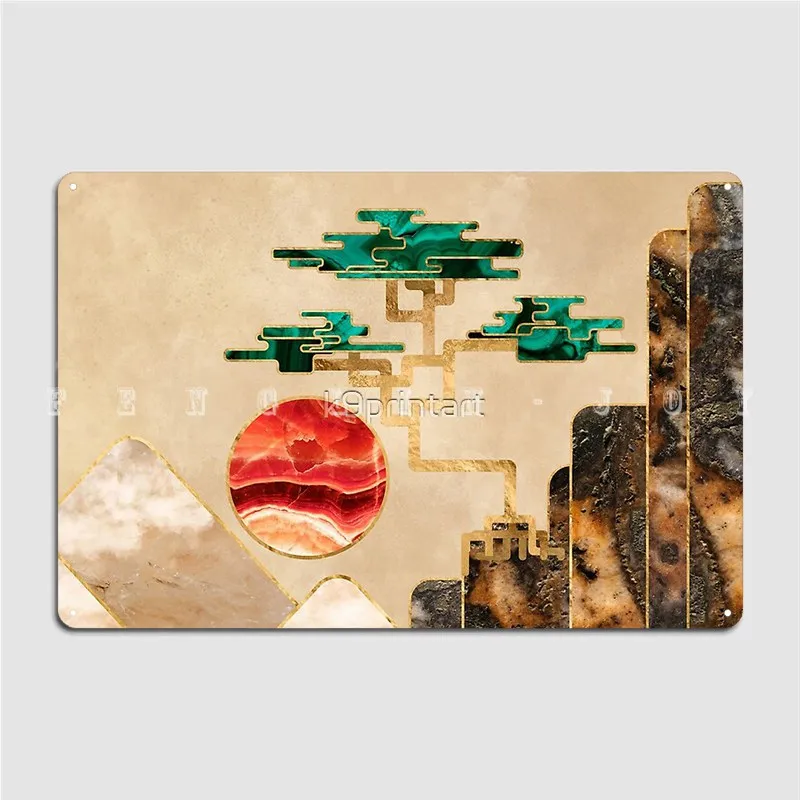 

Геометрический постер бонсай, горы, Смешанные текстуры, металлический плакат, Настенный декор, Декор для дома, клуба, украшение для дома, жес...