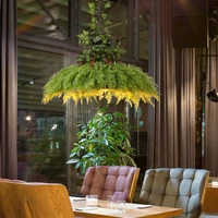 wrought iron simulation chandelier for restaurants bar homestay green plants led decorative music theme vintage pendant lamps