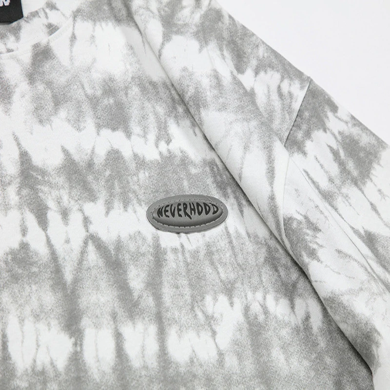 

ELKMU 2021 Summer T-shirt Tie Dye Gradient Hip Hop Streetwear Harajuku Short Sleeve Tshirt Tops Tees Cotton Loose Male HE722