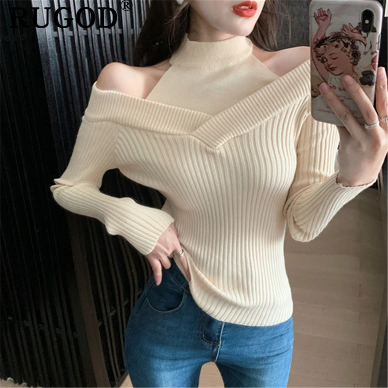 RUGOD корейский шикарный Однотонный женский свитер элегантная однотонная Туника