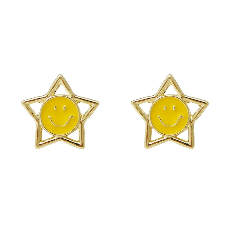 

2020 New Vintage Hollow Star Smiling Face Stud Earrings For Women Girl Fashion Simple Jewelry Brincos Pendientes