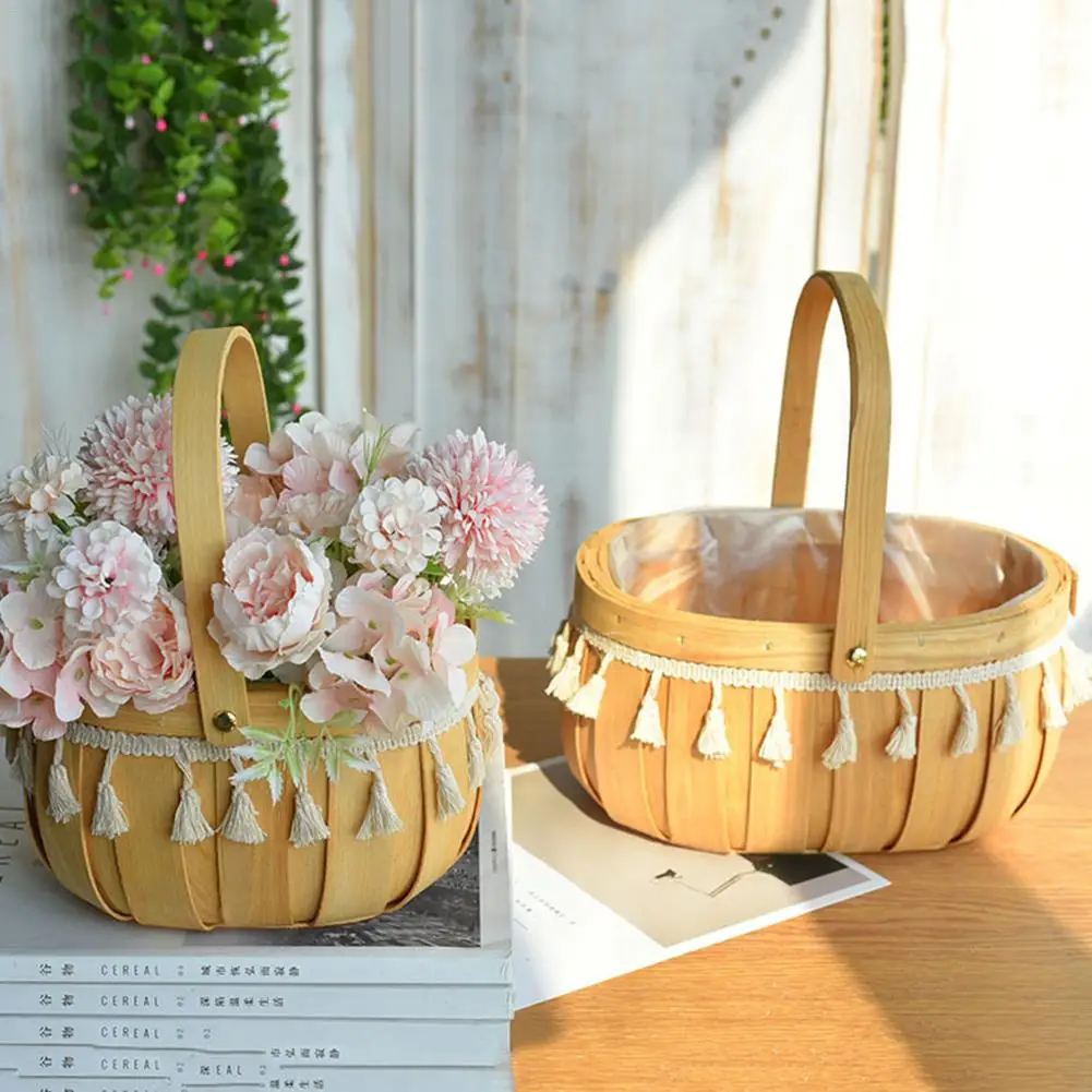 Корзина для хранения цветов ручной работы деревянная плетеная корзина с ручкой