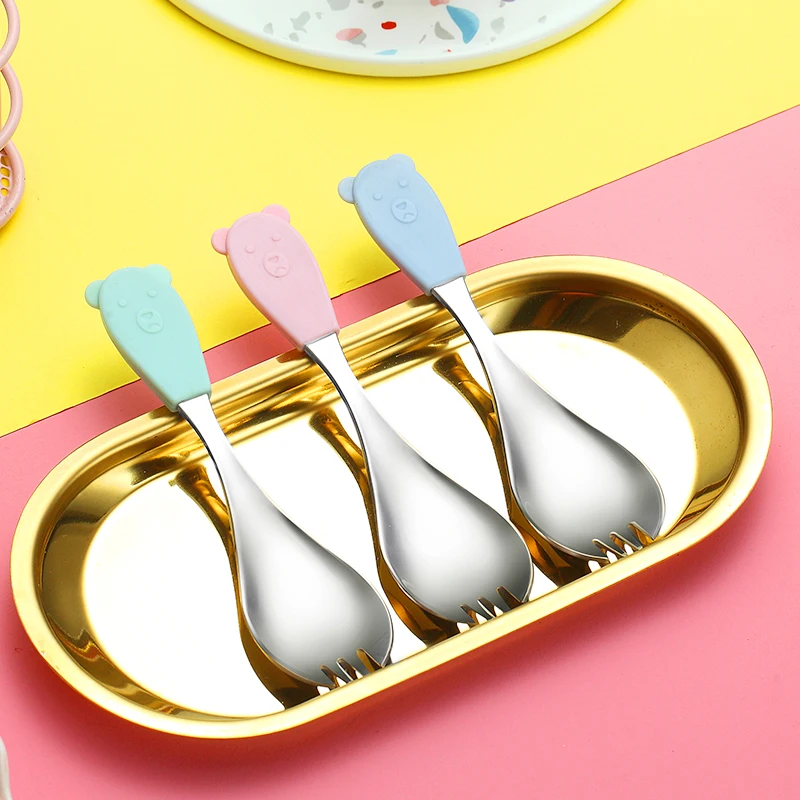Портативный Силиконовые Столовые приборы Путешествия 304 Нержавеющая сталь дети