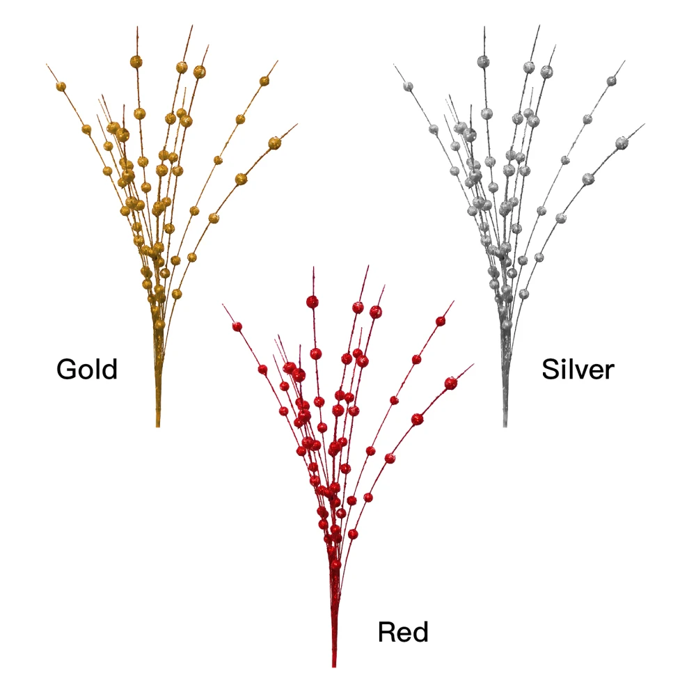 Искусственные ягоды рождественские блестящие пенопласт золото/серебро/красный