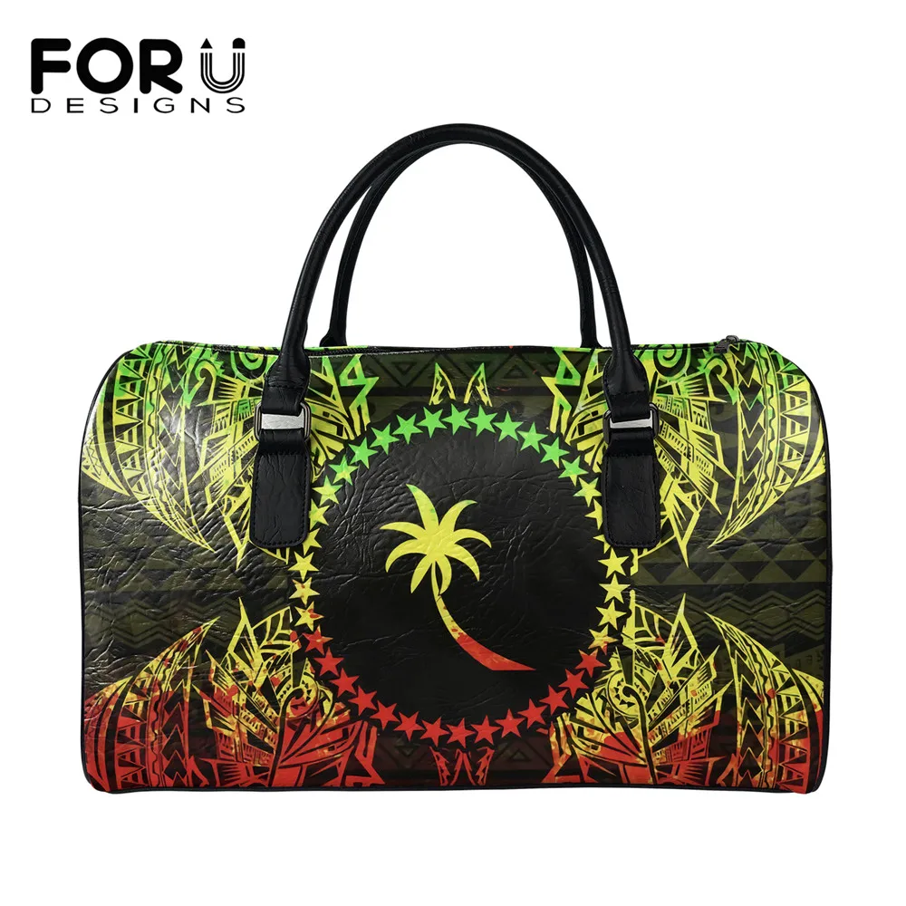 

FORUDESIGNS Chuuk Polynesian Colors Pu Leather Travel Tote Bags Big Overnight Weekend Duffle Pouch Carry-on Crossbody Sac Mujer