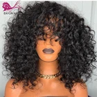 Короткие вьющиеся человеческие волосы Eayon, парики с челкой, индийские неповрежденные волосы, полноценный парик с верхней частью кожи головы, плотность 200 для черных женщин