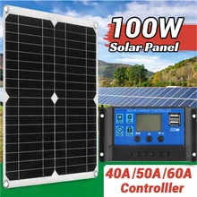 100W Solar Panel Dual USB With Controller 12V Portable Power Bank Solar Charger for Smartphone Charger Camping Car Boat RV