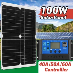 100w solar panel dual usb with controller 12v portable power bank solar charger for smartphone charger camping car boat rv free global shipping