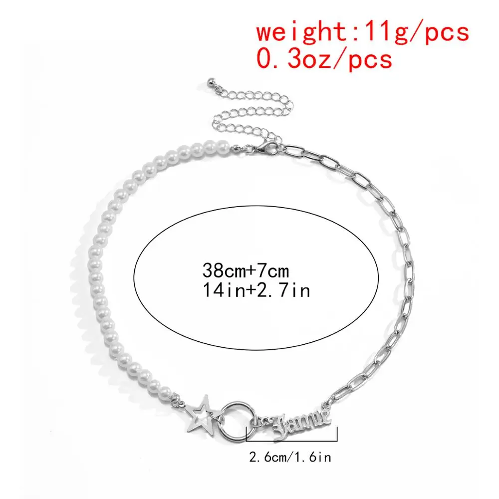 

SHIXIN Asymmetry Pearl Beads Short Choker Necklace for Women Silver Color Chain With Stars/Letter Pendant Necklaces 2020 Fashion