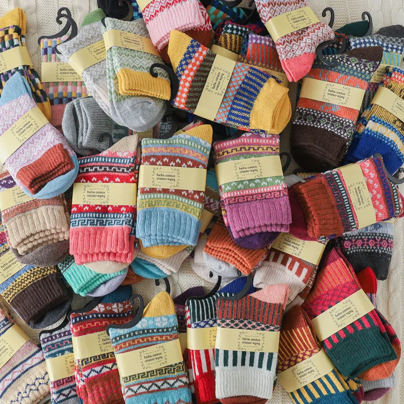 Women's Socks Winter Thick Terry Warm Women's Socks 10 Pairs Brushed Retro Female Women Crew Socks Winter Woman Socks