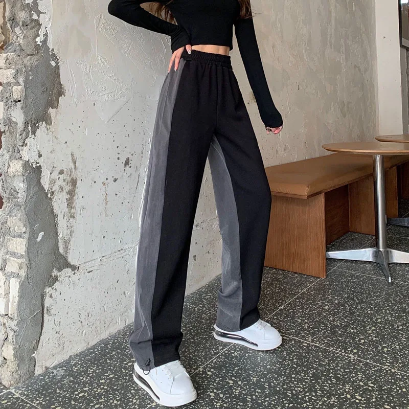 

ZCSMLL Sports Pants Women's Loose-fitting Korean High Waist Drape All-match Color Matching Casual Trousers High Street Ins Tide