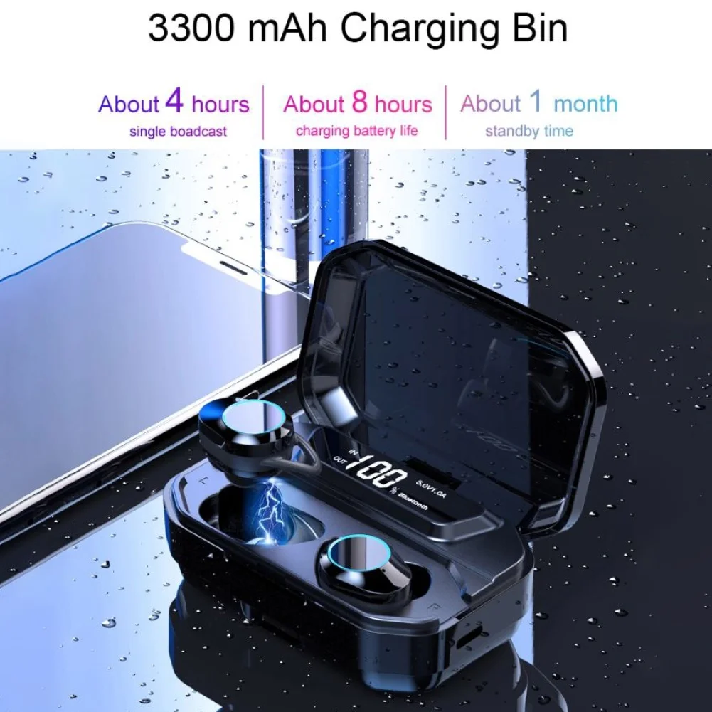 

G02 TWS 5.0 Bluetooth 9D Stereo Earphone Wireless Earphones IPX7 Waterproof Earphones 3300mAh LED Smart Power Bank Phone Holder