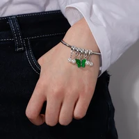 cute silveropening cuff bangles black gummy bears heart butterfly pendant charms adjustable bracelet for women girls gift