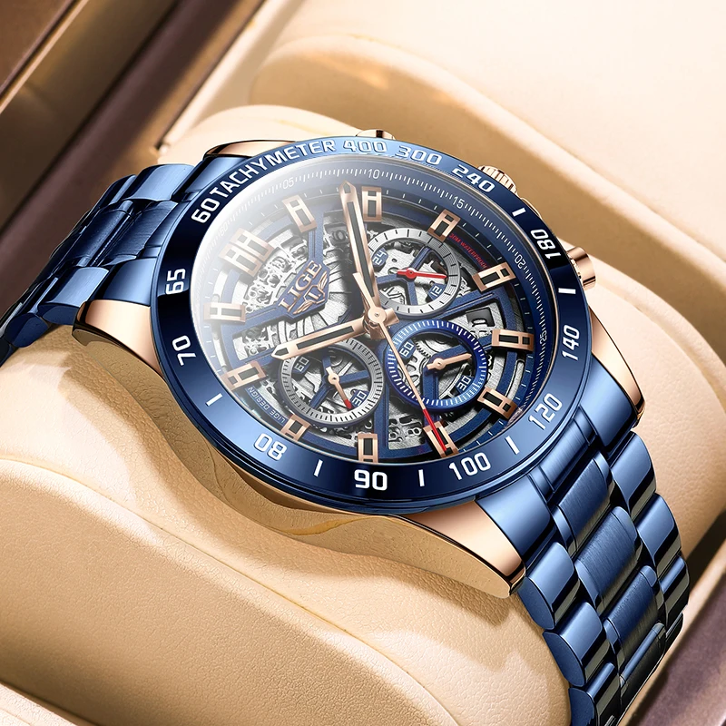 

2021 Sport Watches For Man LIGE Top Brand Stainless Steel Waterproof Clocks Mens Watches Military Quartz Wrist Watch Chronograph