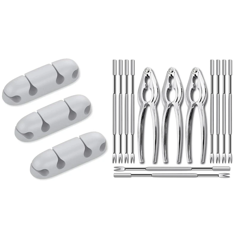

HOT-13Pcs Seafood Opener Tool Set, 3 Pcs Lobster Crackers/Crab Crackers & 3-Piece Cable Holder Desktop Cable Clamp