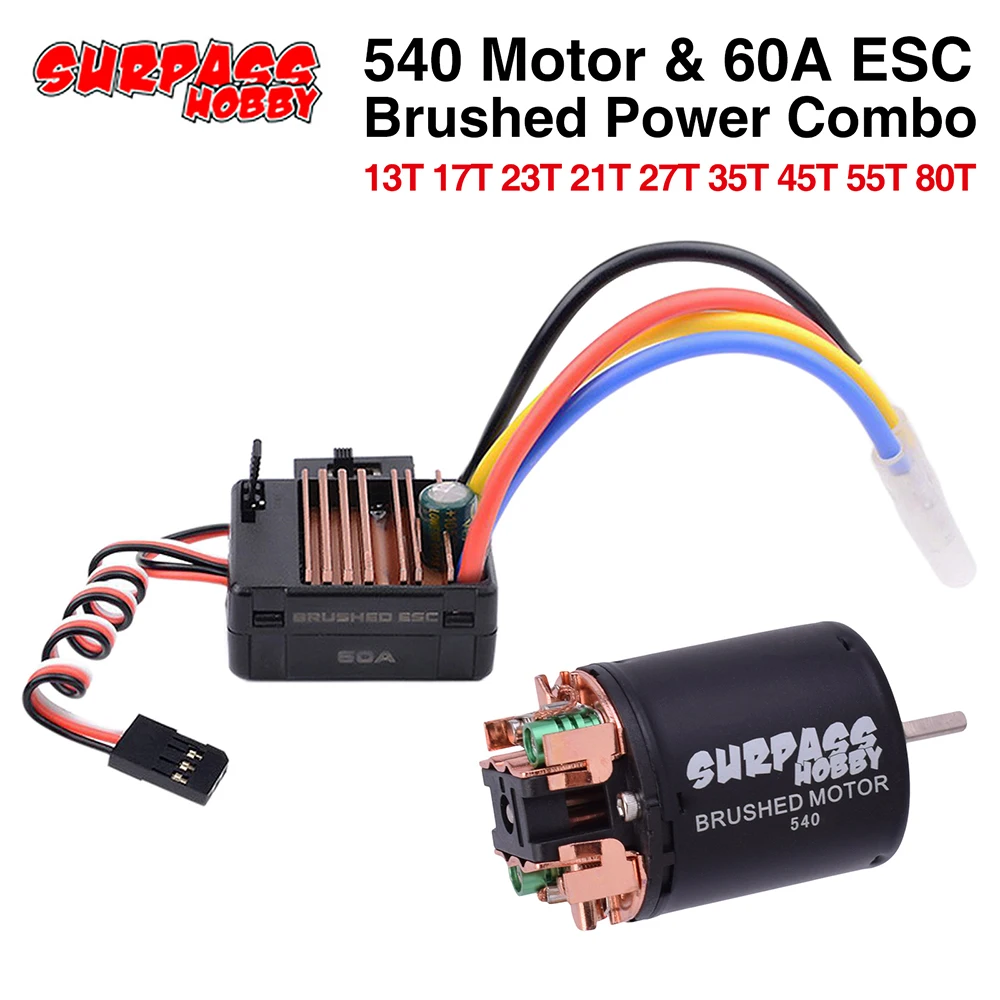 

SURPASS HOBBY 540 Brushed Motor 13T 17T 21T 23T 27T 35T 45T 55T 80T for 1/10 RC Off-road Racing Car Truck with 60A ESC 5V/2A BEC