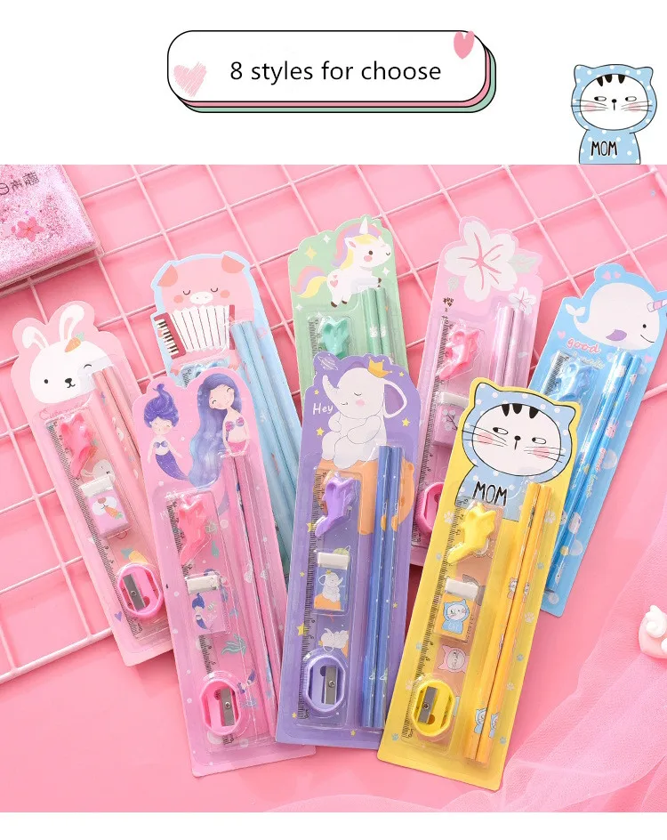 1 Набор Kawaii Мультфильм Единорог кролик HB деревянные карандаши для детей эскиз исследования карандаши с линейкой ластик Ручка точилка подарочный набор