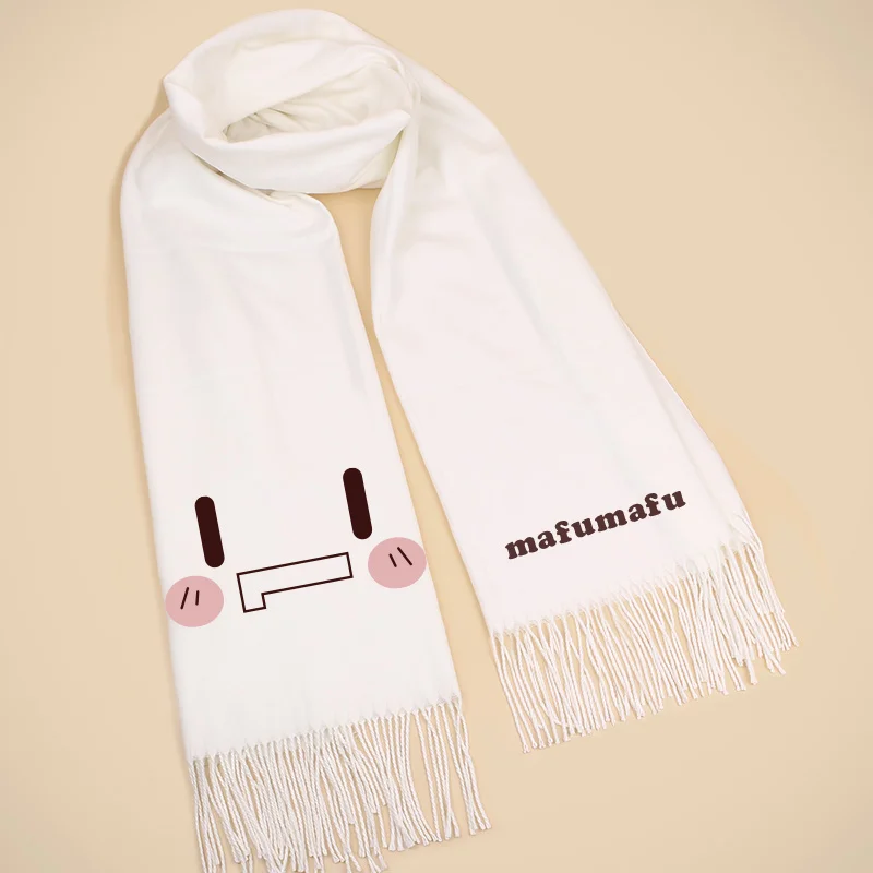 Нико сообщество Mafumafu Косплей Белый теплый мягкий матовый шарф с бахромой |