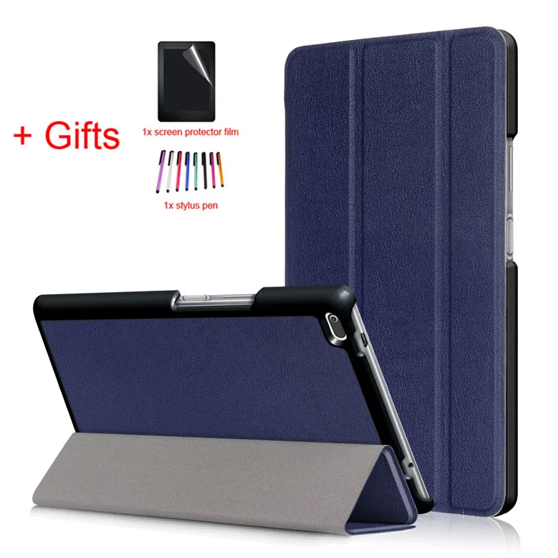 Dark Blue PU Leather Cover for Lenovo Tab4 Tab 4 8 8504 TB-8504x 8504F 8504N 8inch Tablet Flip Magnet Smart Case Funda+Film+Pen - Цвет: Dark Blue