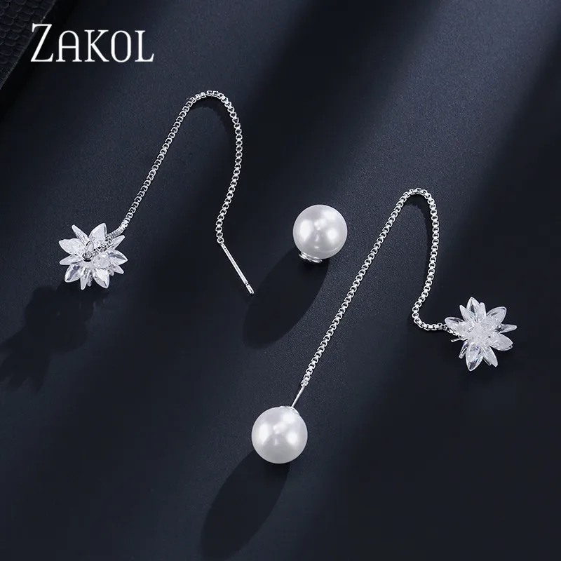 ZAKOL модные свисающие серьги двухсторонние блестящие с искусственным жемчугом