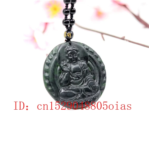 Натуральный черный зеленый нефрит обсидиан Будда кулон бусины ожерелье