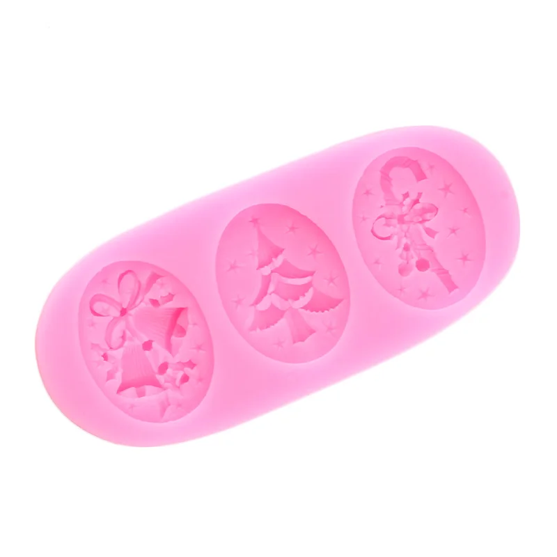 Формы из силикона для конфет и шоколадных изделий с рождественской елкой, палочкой, колокольчиком, бантами, инструментами для украшения тортов и кексов, формы для фонданта.