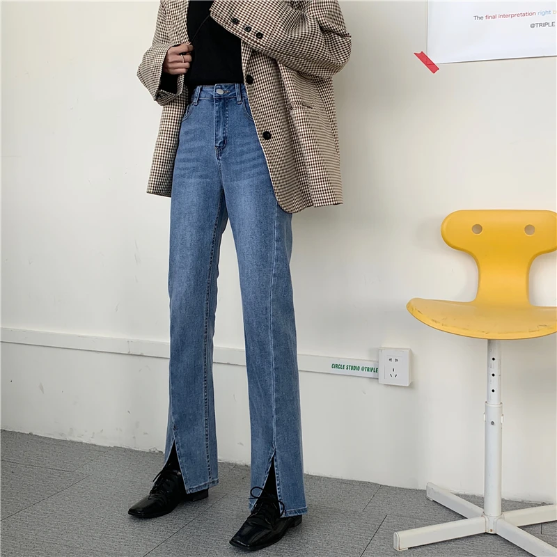 Женские джинсовые брюки Yedinas прямые джинсы с высокой талией для женщин синие