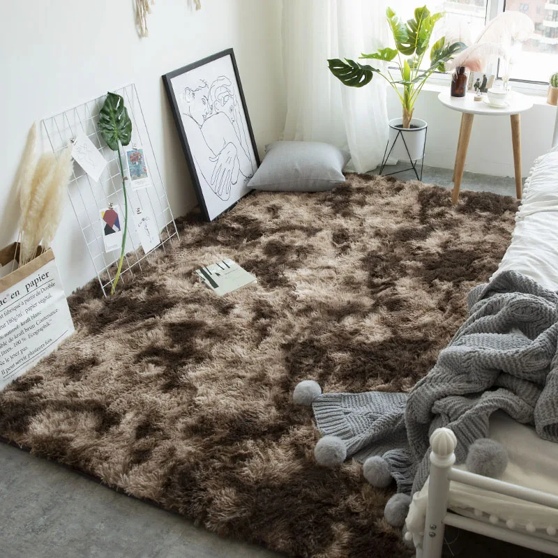 Nordic ins variegated tie-dye gradient carpet living room coffee table mat net red long hair bedroom kids crawling rug | Дом и сад