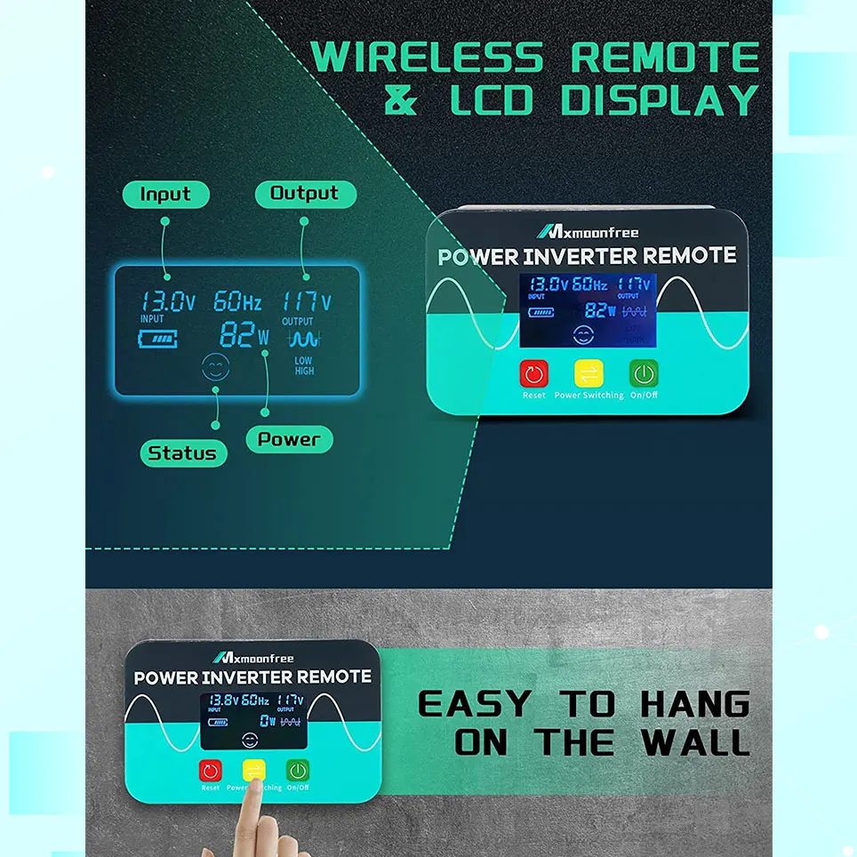 

5000W pure sine wave power inverter 12V DC to 110V AC, with wireless remote control LCD display, 1 USB port and 4 AC sockets