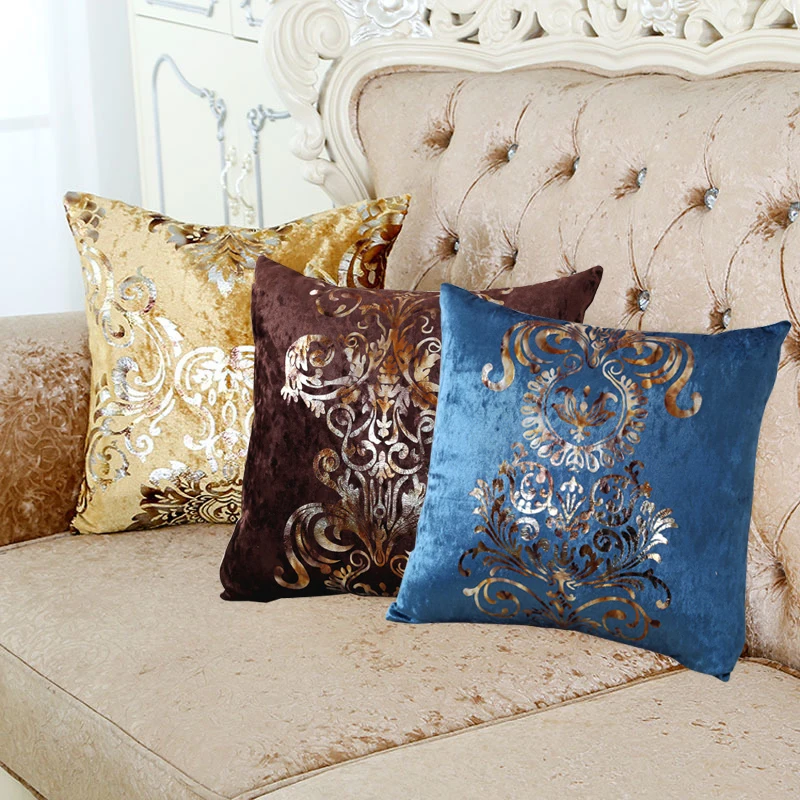 

New home classical noble plush fabric cushion pillowcase bronzing flocking sofa waist pillow cover 45*45cm