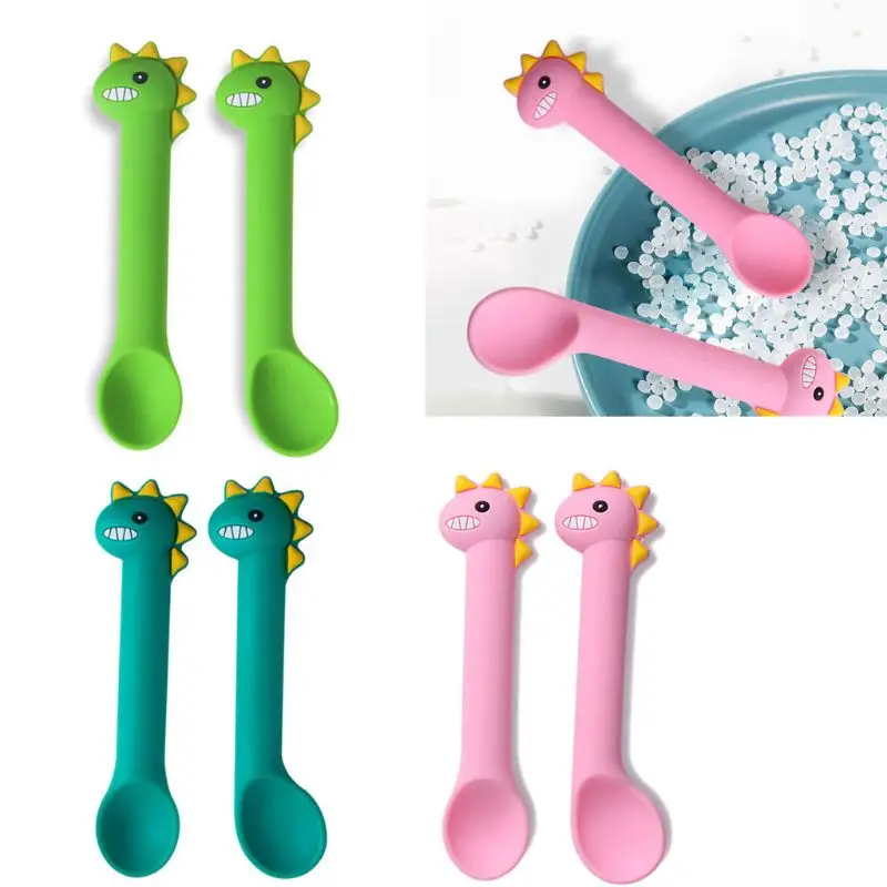 

2Pcs/set Baby Silicone Soft Feeding Spoon Tableware Dinosaur Cartoon Spoons Dishes Infant Utensils Learning Spoons