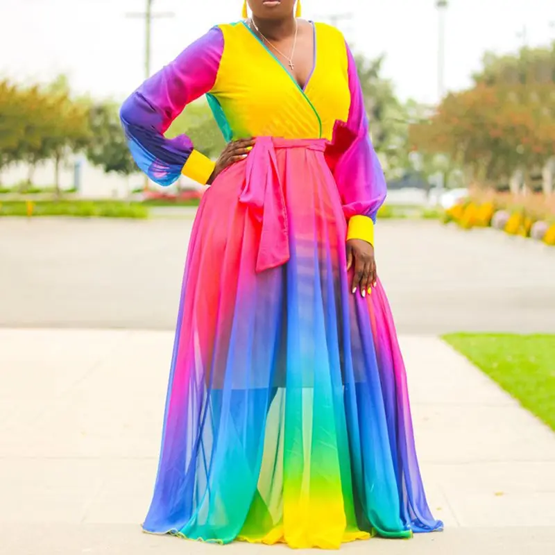 Женское Повседневное платье-макси в африканском стиле с глубоким v-образным