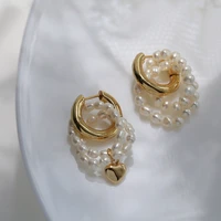 brass real natural pearl heart stud statement earrings punk party gown brincos runway rare boucle doreille korean style