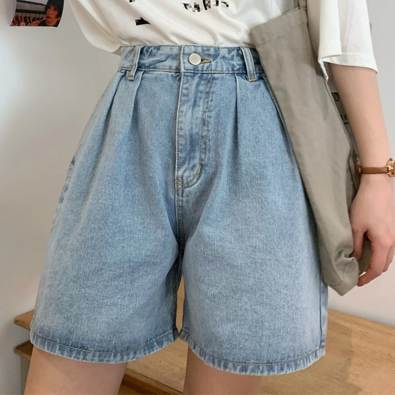 Женские джинсовые шорты с высокой талией бежевые повседневные хлопковые и