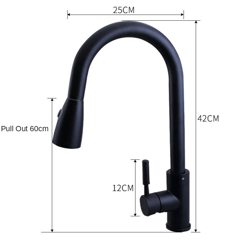 Черный кухонный смеситель выдвижная ручка с одним отверстием поворотный на 360