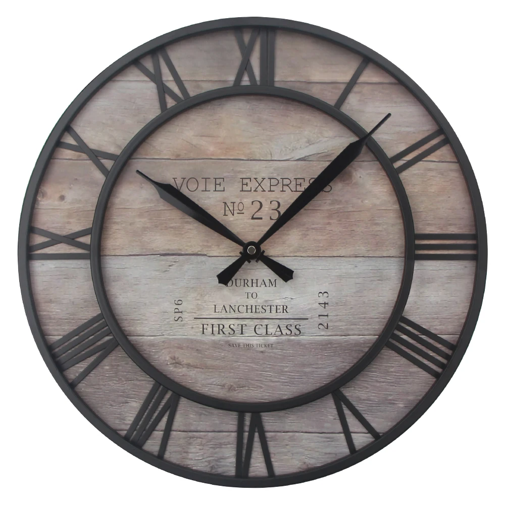 

Country Rustic Large RETRO Design Wall Clocks Farmhouse Decor Analog Wood Metal Clock Oversized Wall Clock Roman Numeral Hands