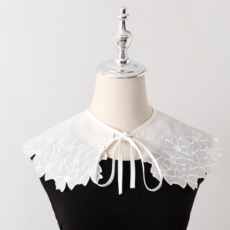 

False Collar with Black Floral Selvege Mini Cape with Fixing Straps Detachable Shawl in Contrast Colors