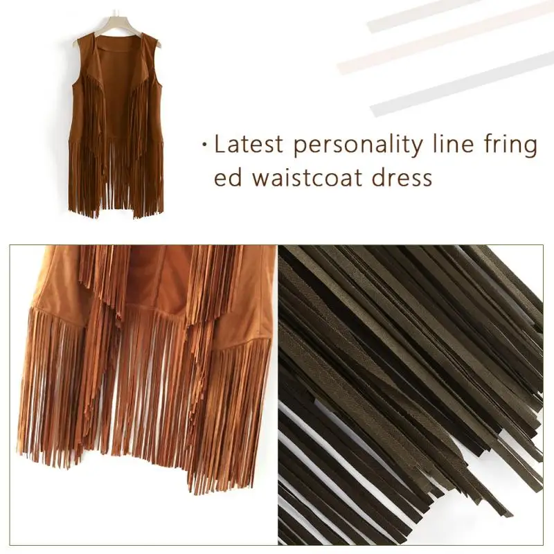 

2021 New Women Vest Sleeveless Leather Motorcycle Vest Tops Autumn Winter Imitation Ethnic Suede Tassels Hot Sale Fringed Vest