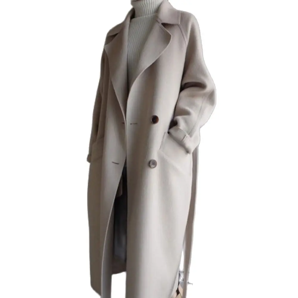 

Зимнее бежевое элегантное шерстяное женское корейское модное Черное длинное пальто винтажное минималистичное шерстяное пальто верблюжье...