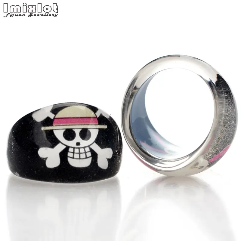 Детские кольца с узором в виде черепов из черной смолы 10 шт. оптовая продажа