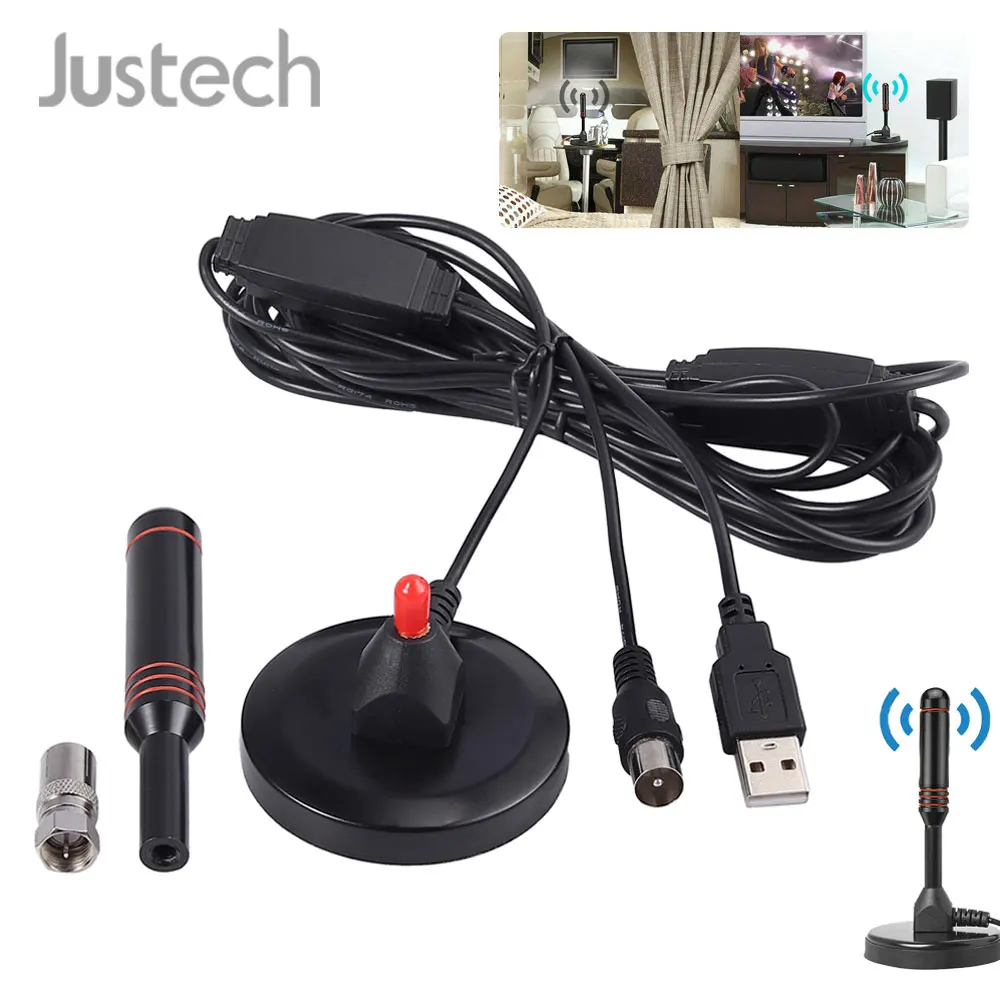 Комнатная и уличная ТВ антенна Justech с усилителем сигнала DVB T DAB FM HD Домашний