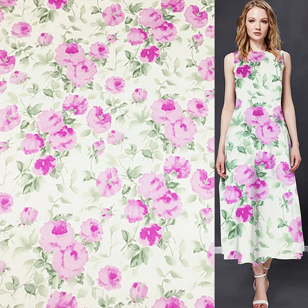 

Шелковая атласная ткань, розовая, с цветочным принтом, очень гладкая, SSC474